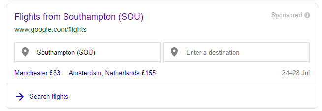 Image of Google's flight search widget