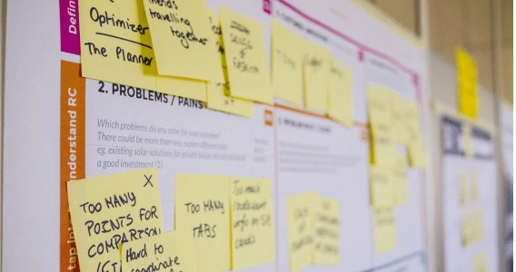 Image of a post it note session as part of workshop consultancy