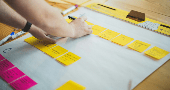 Image of post-it notes session for facilitation and internal consultancy