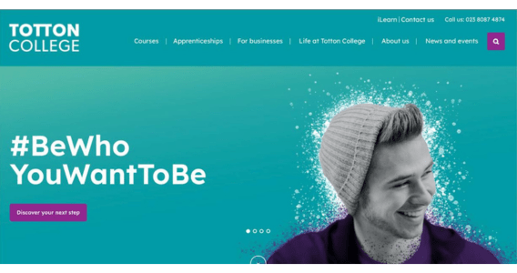 Image of the Totton College website homepage