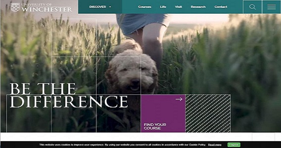 Screenshot of the University of Winchester website