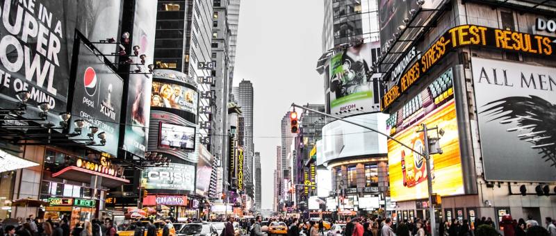 Image of billboards in city centre highstreet